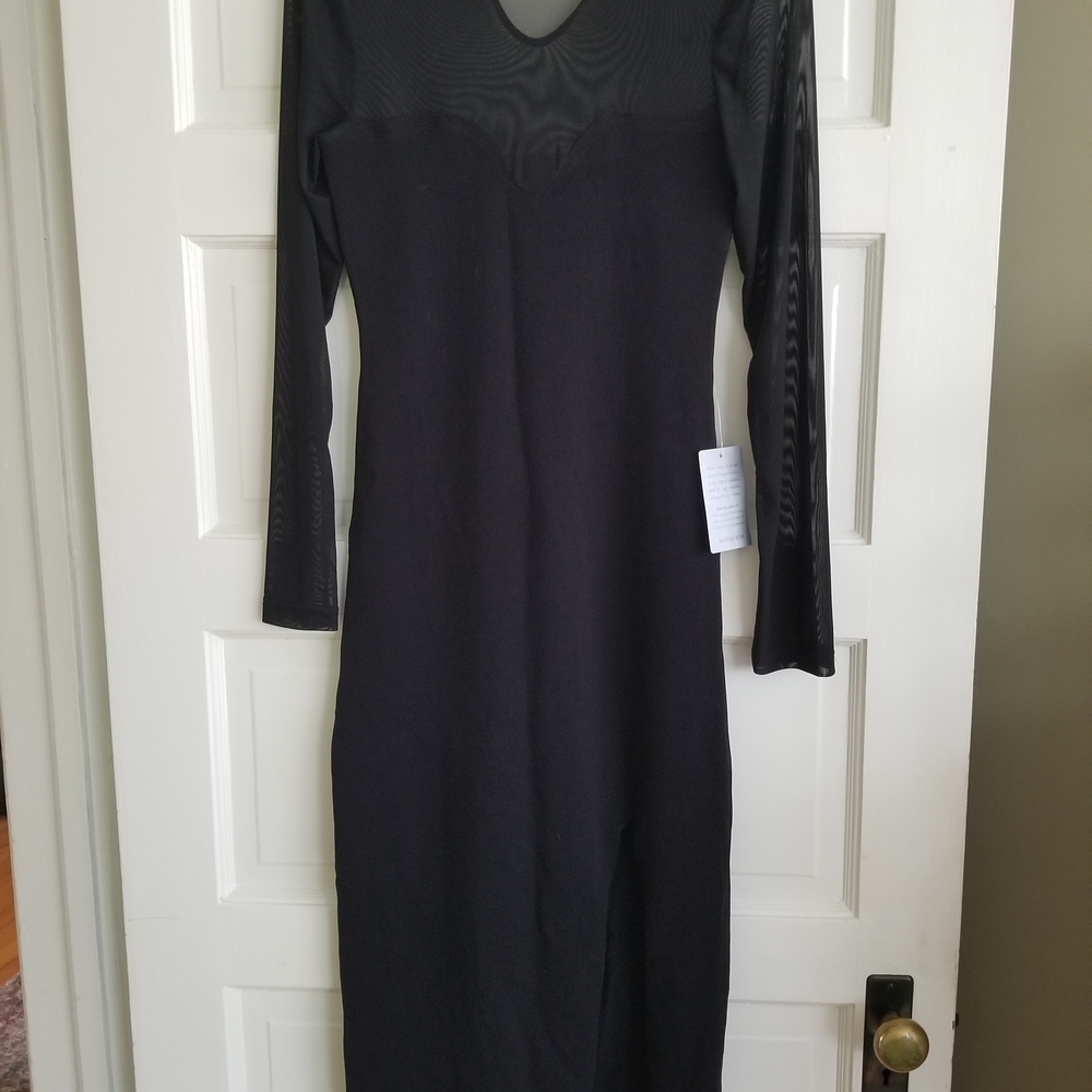 Moon River Black Mesh Long Sleeve Dress
